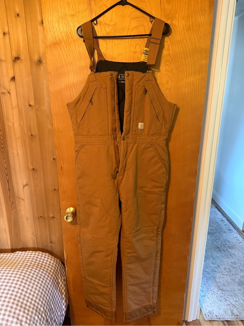 NWT Carhartt Black Lined Canvas Bib Overalls with Brown Duck Trim